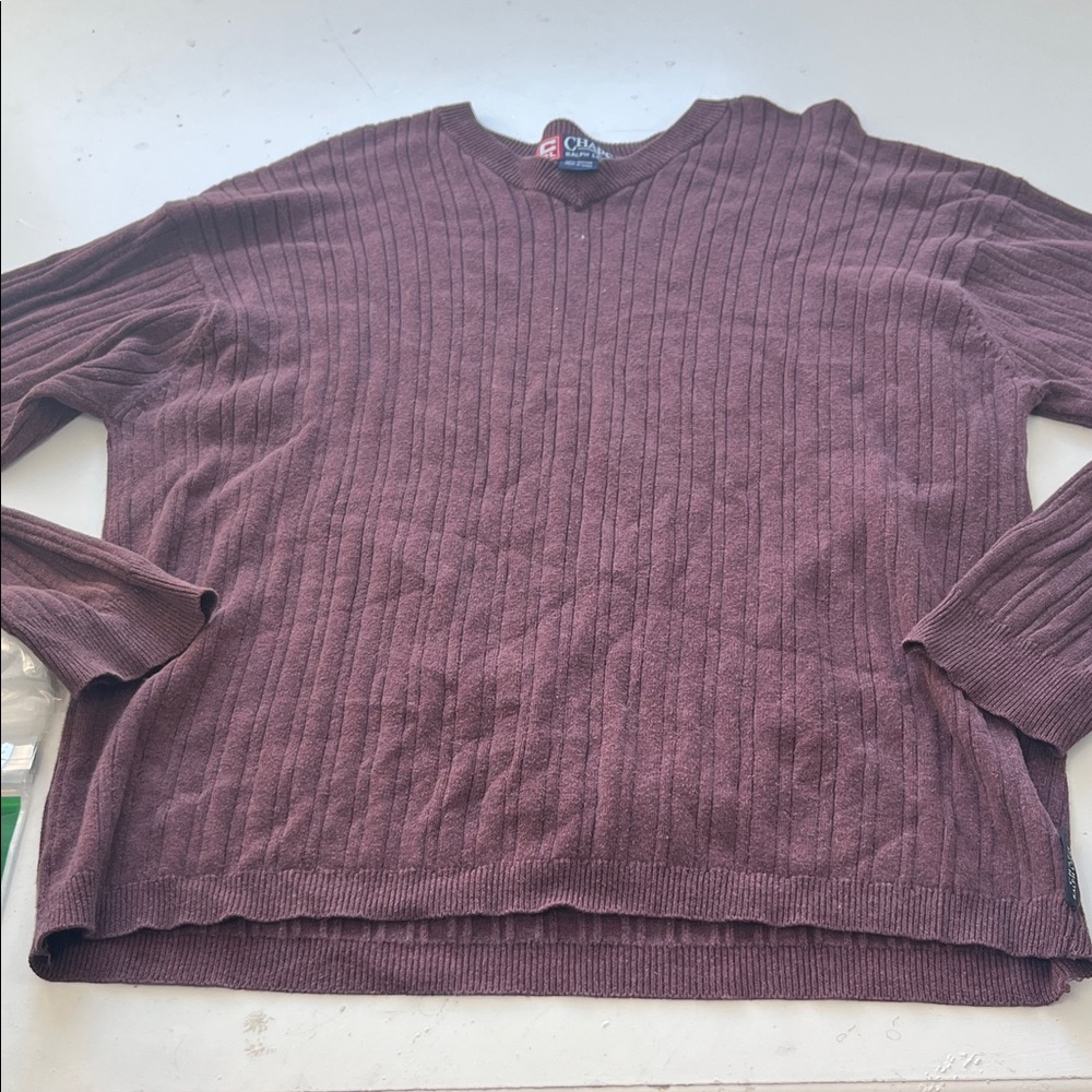 Chaps Ralph Lauren Large Brown Long Sleeve Cotton V Neck Sweater